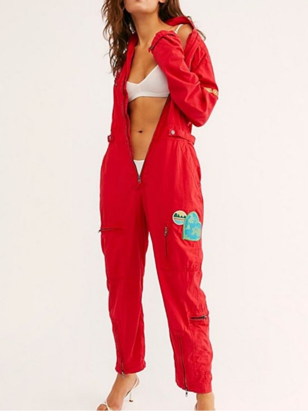 RARE Free People Lena Flight Utility Jumpsuit Red